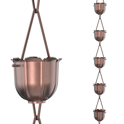 Rain Chains Direct - Flutes Rain Chain - 8.5 FT - Pure Solid Copper - Premium Ra