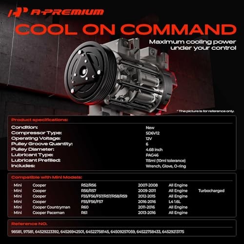 Air Conditioner AC Compressor with Clutch Compatible with Mini Cooper 2007