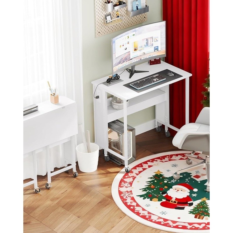 Folding Computer Desk W/ Power Outlets USB Ports Mobile Storage Solutions