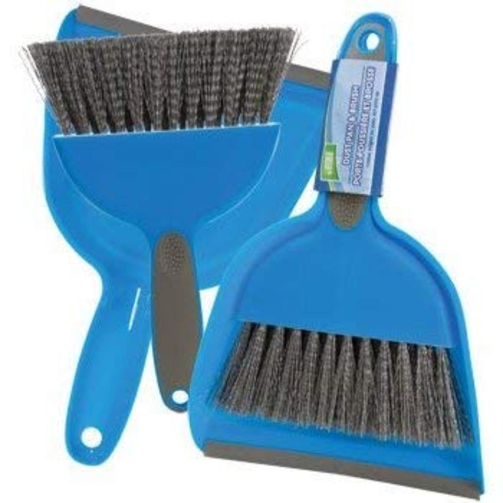 Small Hand Broom with Snap-on Dust Pan, Blue -  2 sets