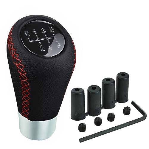 6 Speed Shift Knob Leather Stick Shifting Lever Handle Gear Shifter Knobs Red
