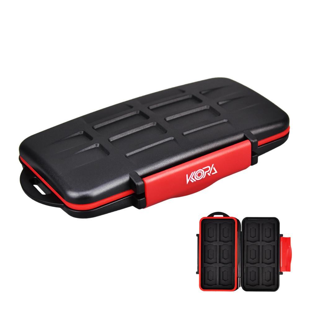 Red Water-Resistant Memory Card Case Holder Storage 12 SD SDHC SDXC+12 Micro SD