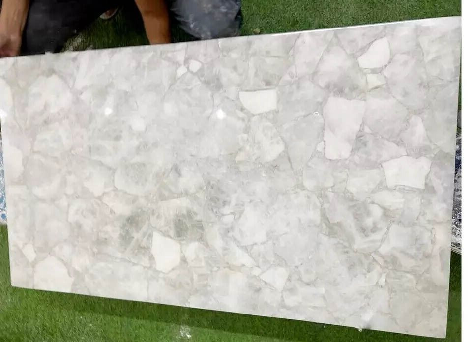 24"x36"Rectangle White Quartz Dining Table Countertop Crystal Stone Hallway Deco