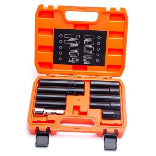 Spline Lug Nuts Socket Set (10Pcs) with 1/2" Drive Impact Square End for