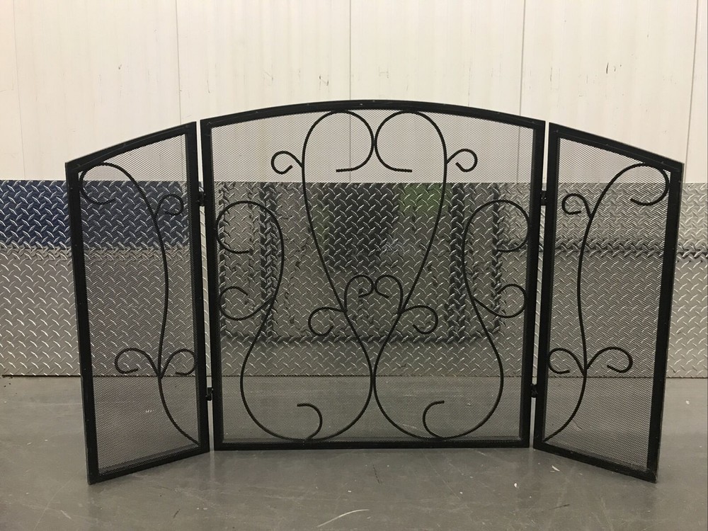 Fireplace Screen Antique Scroll Design Hinged 3 Panel