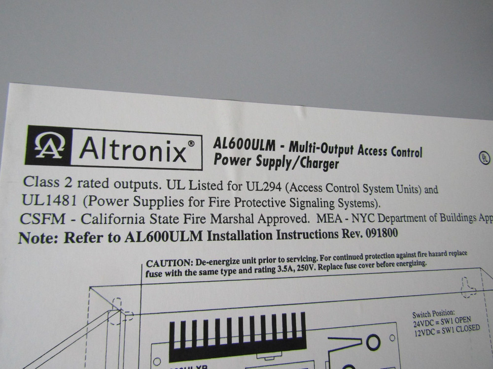 💥ALTRONIX AL600ULM MULTI-OUTPUT ACCESS CONTROL POWER SUPPLY