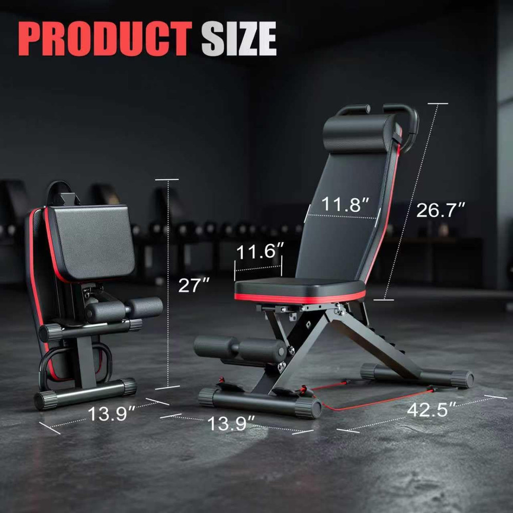 Adjustable Weight Bench, Workout Benches with Leg Extension & Extended Headrest,
