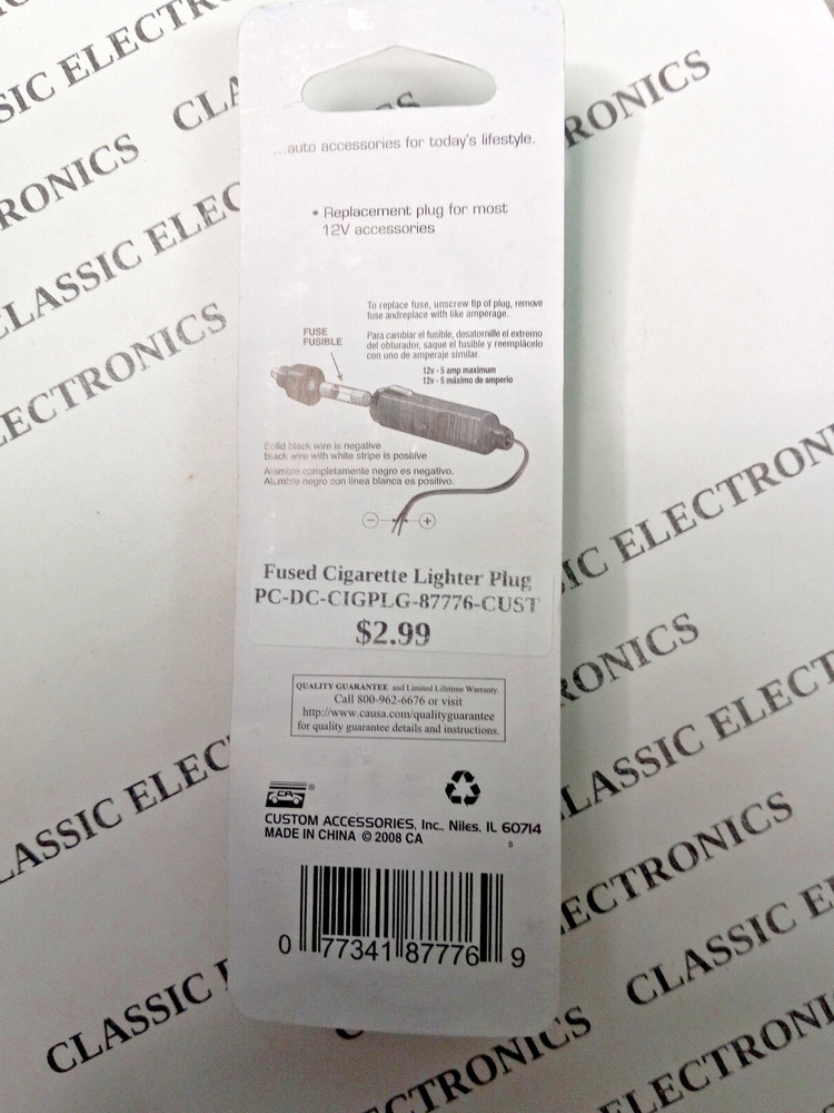 Custom Accessory 12V DC Cigarette Lighter Replacement Plug With Fuse