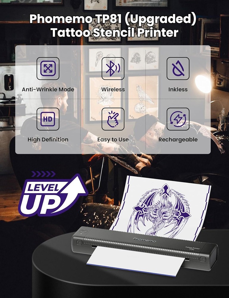 Phomemo TP81 Wireless Tattoo Template Printer New for Tattoo Artists & Beginners