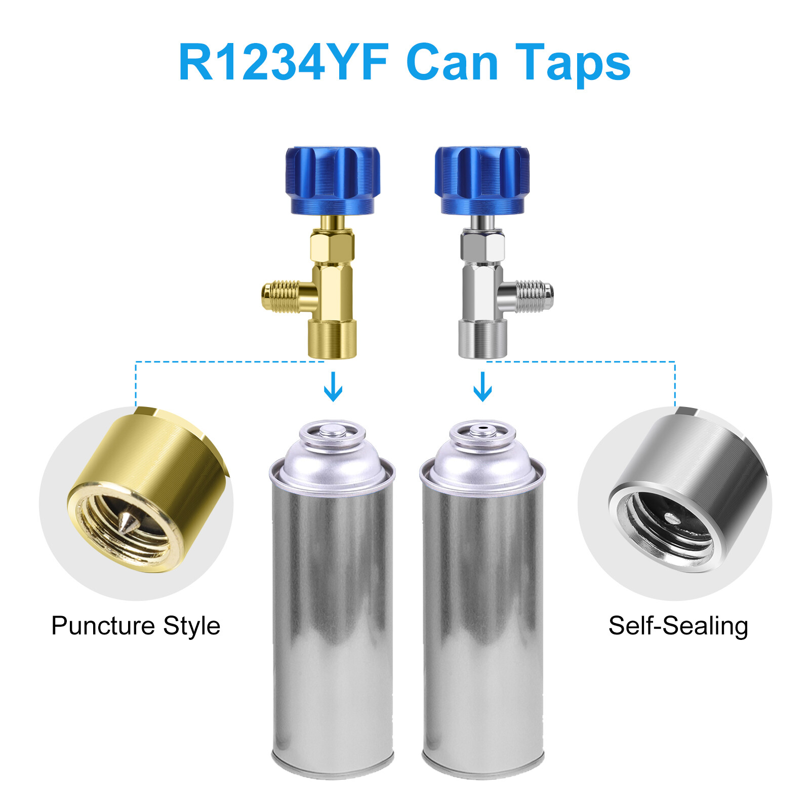 R1234YF Can Tap Valve Kit Self-Sealing & Puncture w/ Adapter for A/C Refrigerant