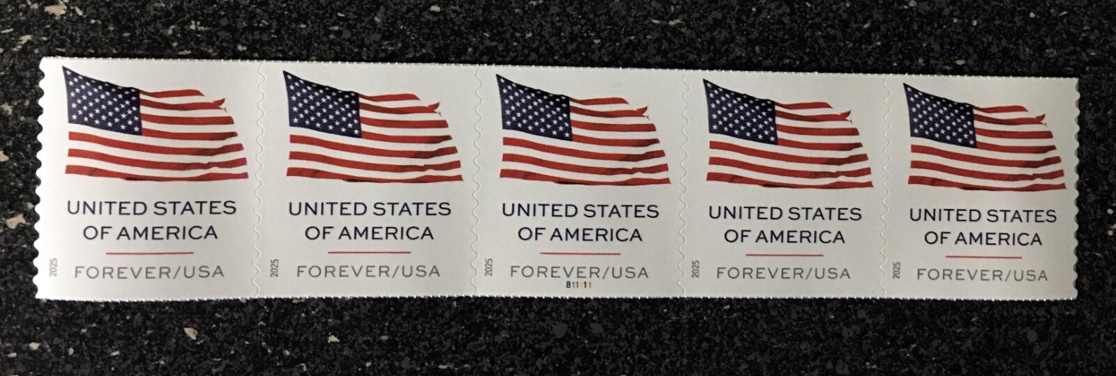 2025USA Forever US Flag - PNC Plate (#B11111) Coil Strip of 5 (BCA)