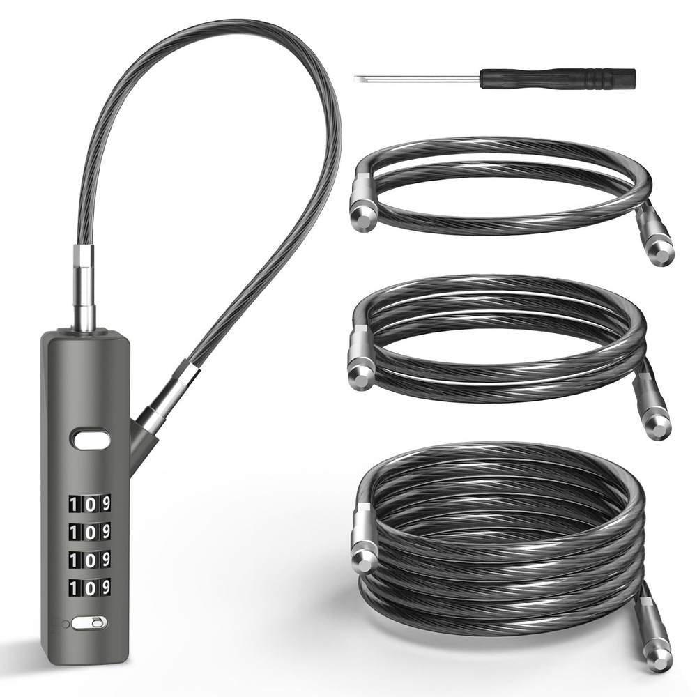 4-Digit Combination Cable Lock with 3 Steel Cables for Secure Protection
