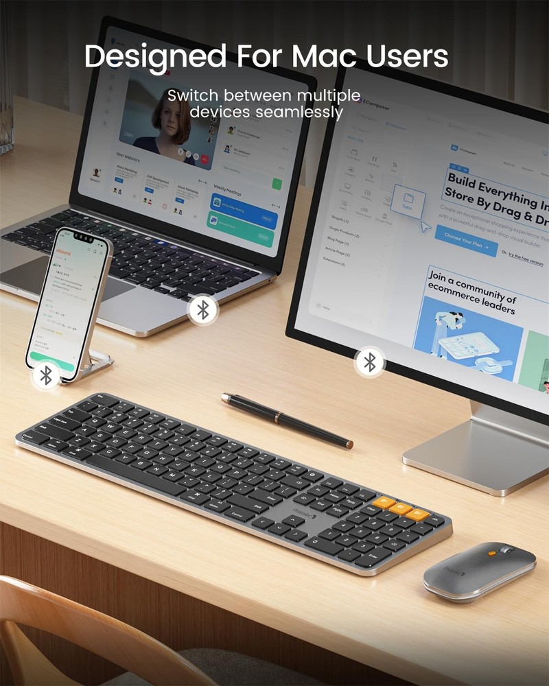 Backlit Wireless Bluetooth Keyboard for Mac, Rechargeable, Multi-Device Use