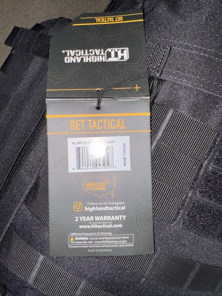 Highland Tactical Ballistic Molle Webbing Hydration Black Backpack Padded Back