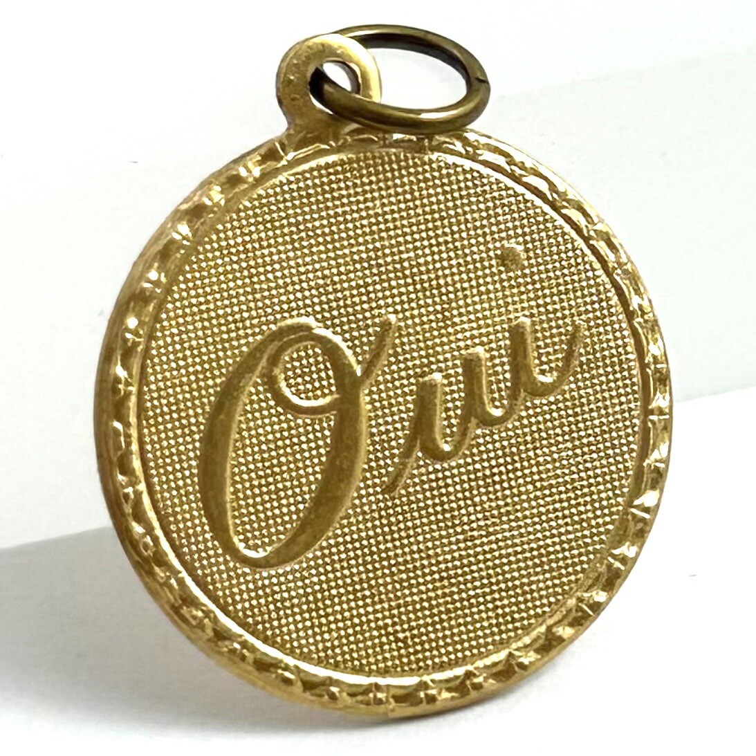 Vintage French Oui Charm Yes Necklace Pendant Brass Metal Jewelry