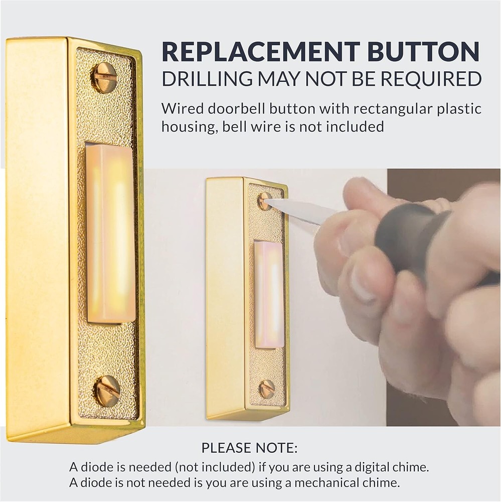 Compact Lighted Doorbell Button in Brass - Easy Installation & Compatibility