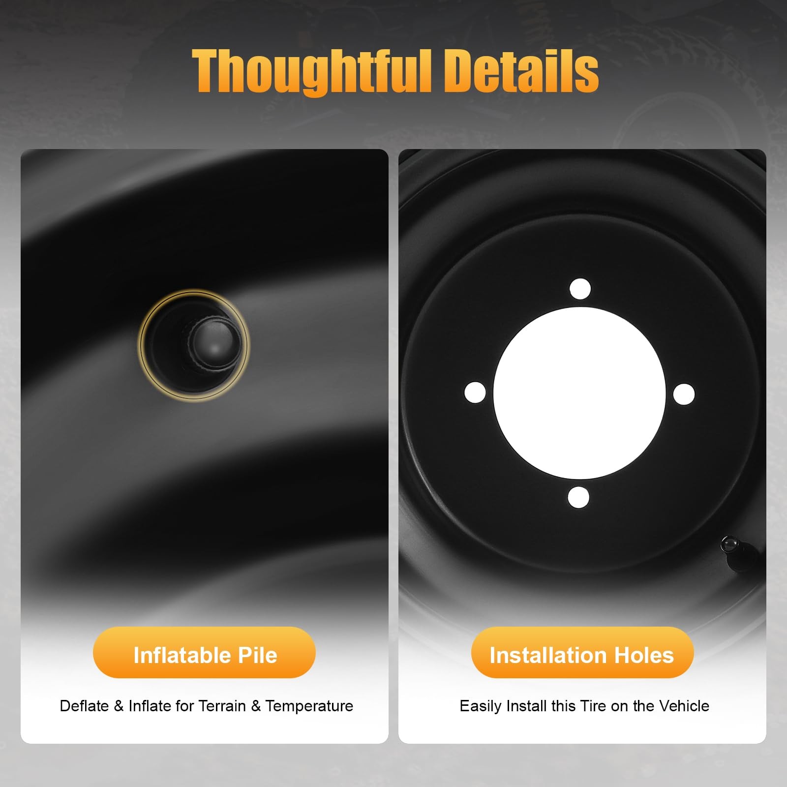 All Terrain ATV Tire 21.65x9.06 Inch Inflatable 6-Layer Rubber 35000lbs