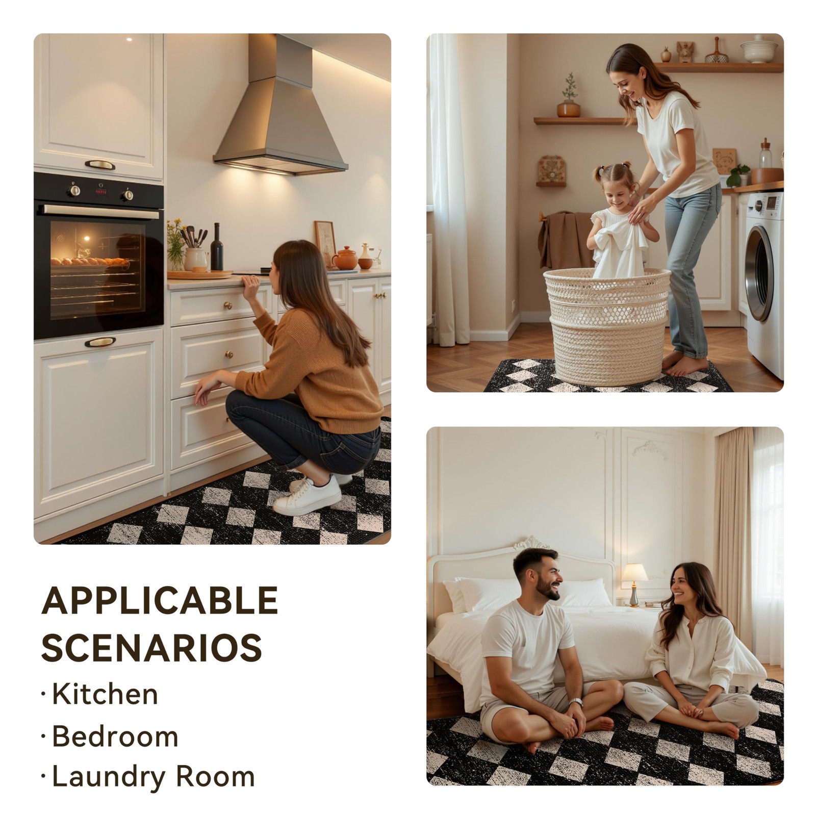 VivaNest Black Beige Moroccan 17"x29"+17"x47"-0.4"H, Trellis-blackbeige