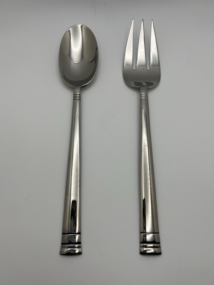 Oneida Sunnybrook Serving Spoon & Meat Fork Set Of 2 Stainless Glossy Flatware