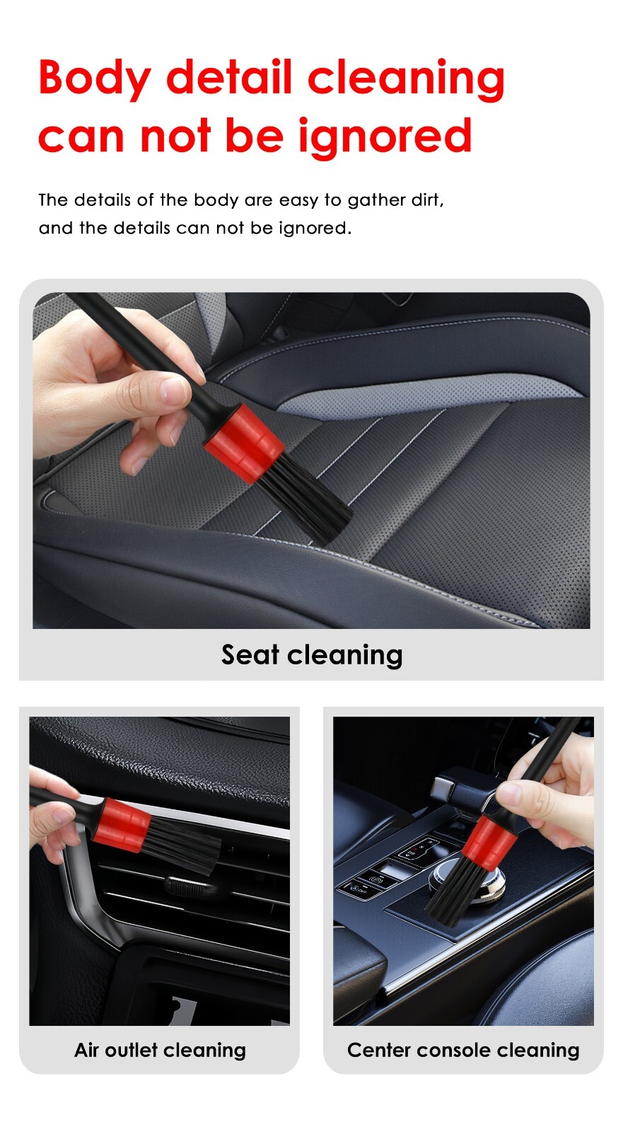 5X Car Detailing Brush Kit Boar Hair Vehicle Auto Interior For Wheel Clean Sets