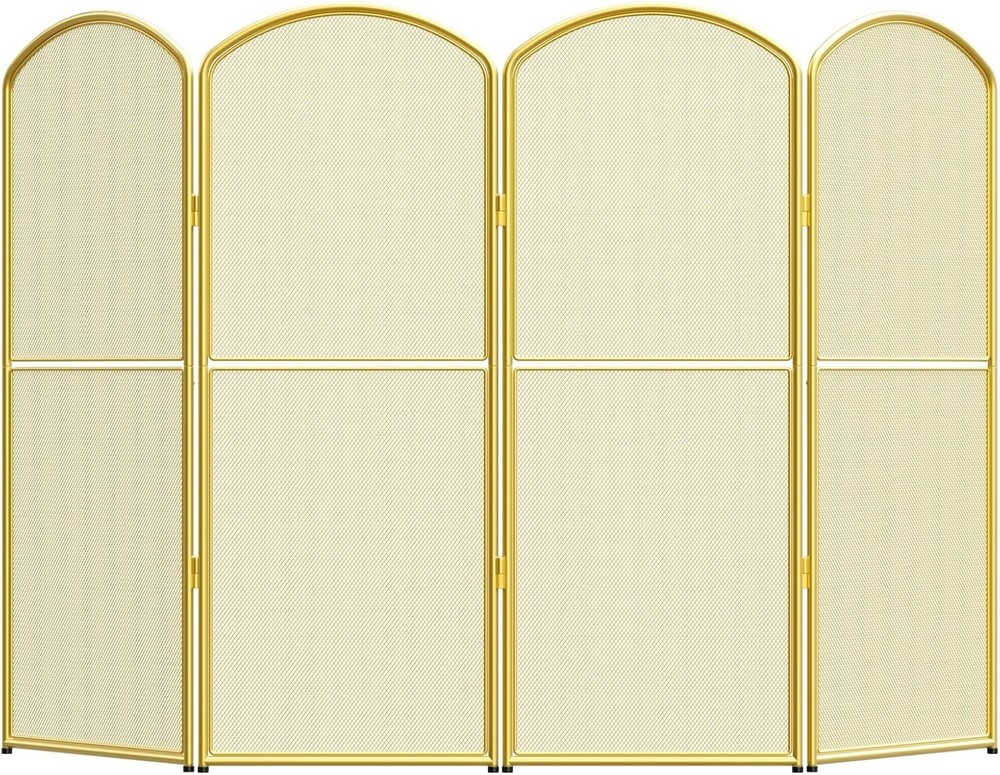 Fireplace Screen Stand Alone Gold Foldable Fireplace Gate 4 Panel Decorative