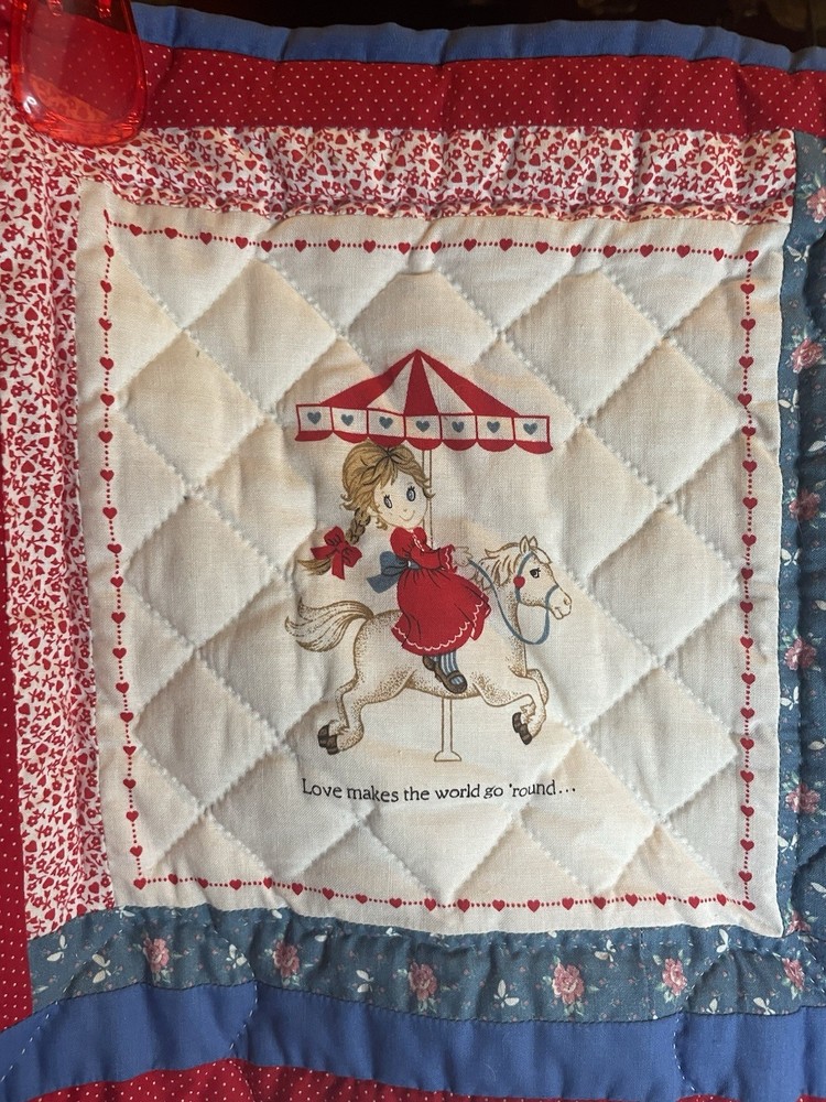Vintage Cranston Patchwork Quilt Blanket Gingham Cottage core 35” X 34”