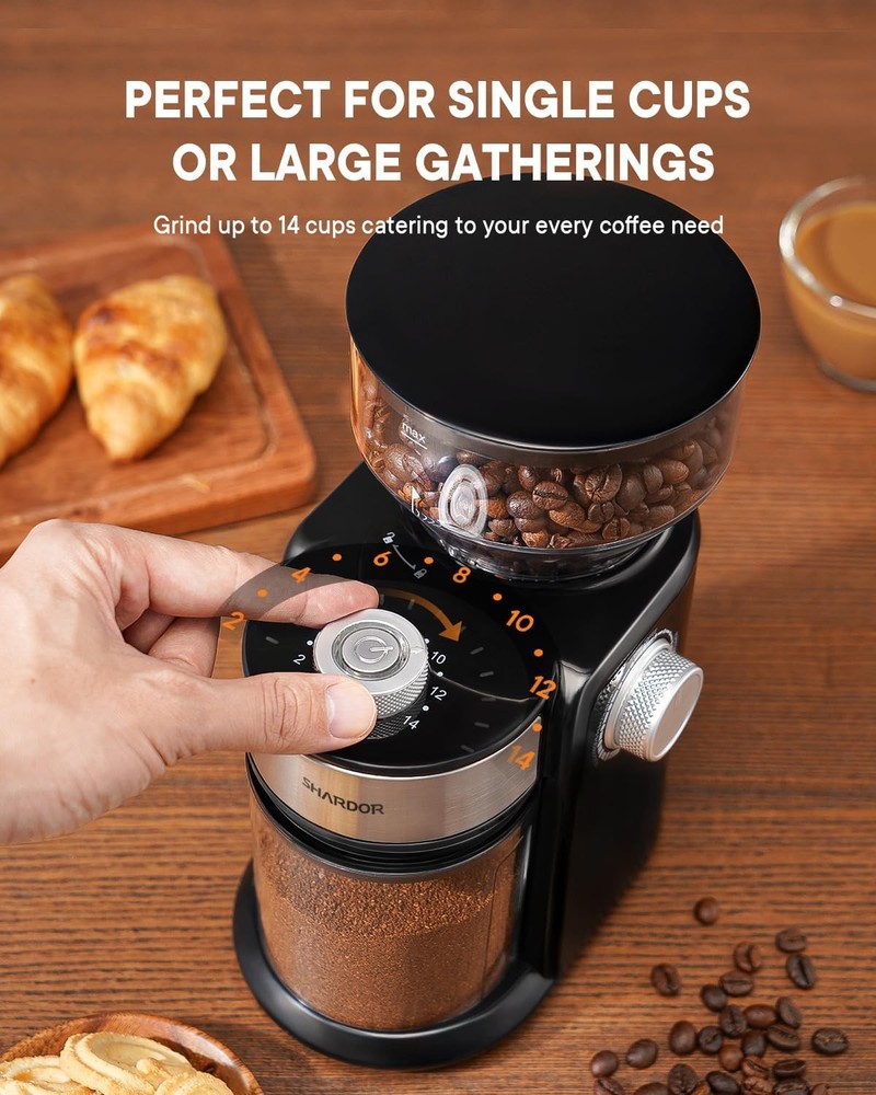 Electric coffee grinder with 16 adjustable precision grinding settings