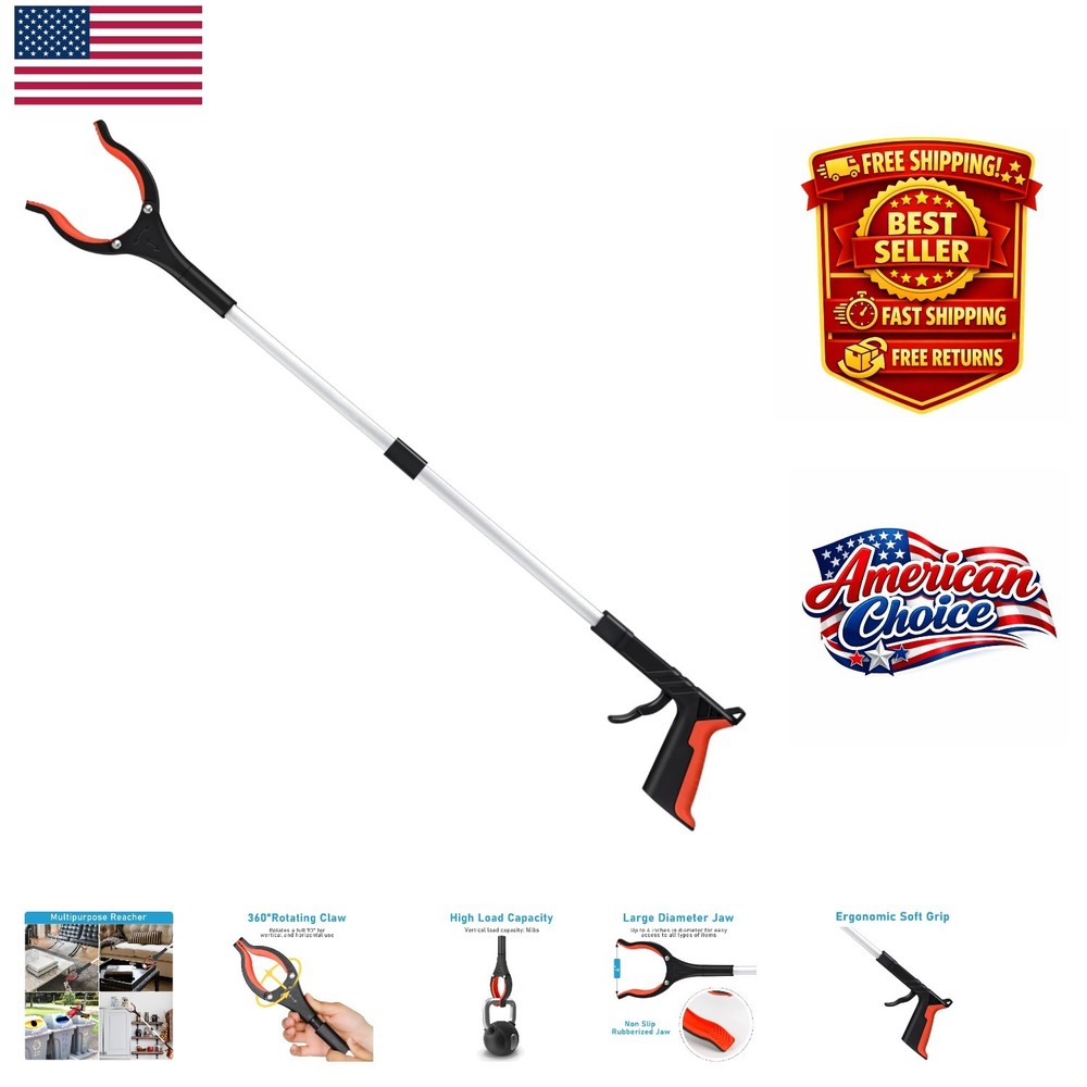 Foldable 32-Inch Grabber Tool with Rotating Head - Effortless Item Retrieval