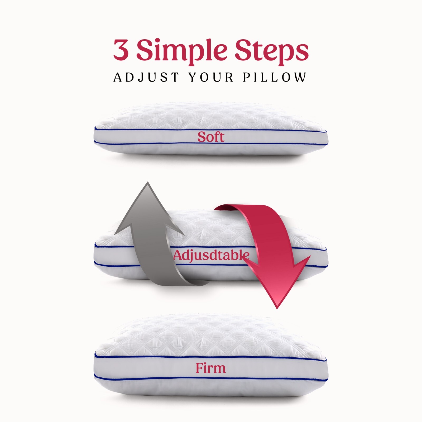 Pack of 2 Bed Pillows Quilted Hotel Quality Down Alternative Gusseted Pillow