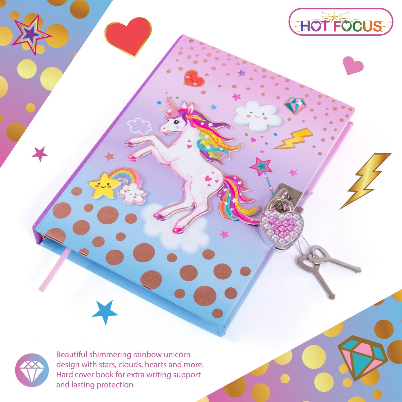 Girls Diary with Lock - 7" Unicorn Kids Secret Diary Journal with Two Keys