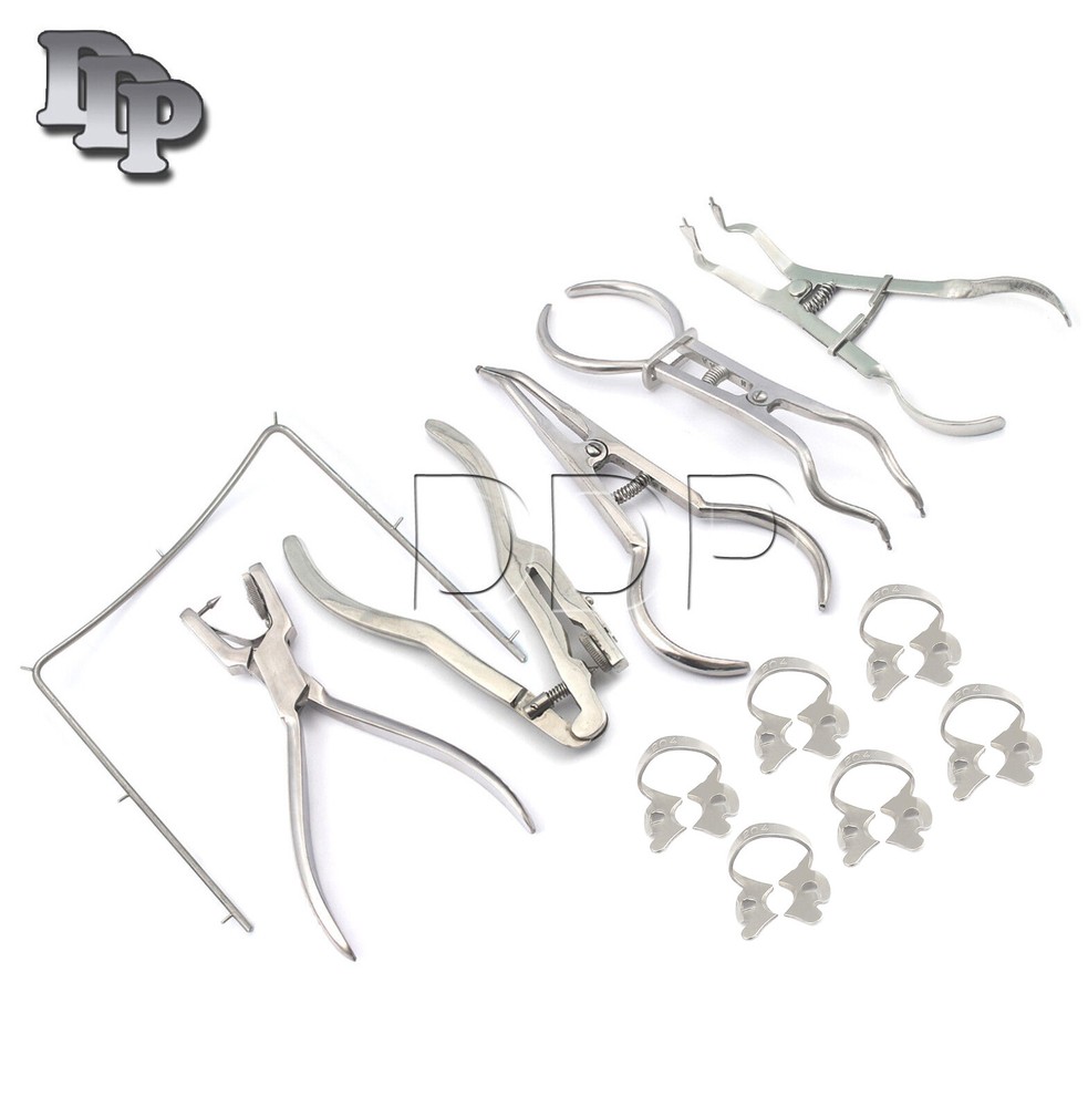 Dental Rubber Dam Instruments Kit Brinker Clamps Frame Punch Forceps Endodontics