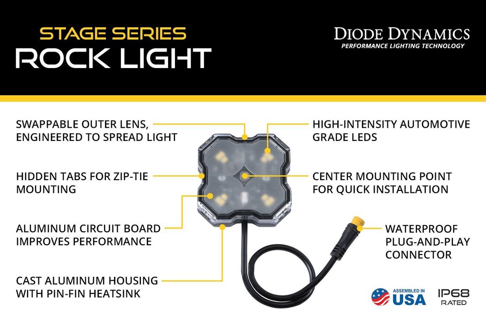 Diode Dynamics Stage Series White Diffused Lens LED Rock Lights - (4-Pack)