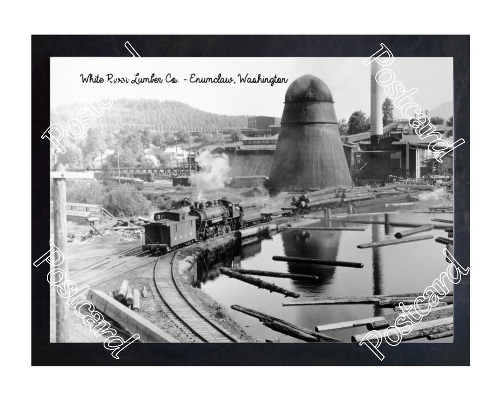 Historic White River Lumber Co. - Enumclaw, Washington Train Postcard