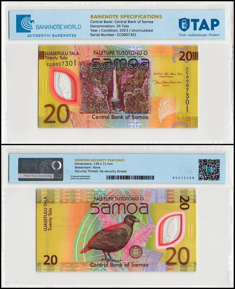 Samoa 20 Tala, 2023 ND, P-49, UNC, Polymer, TAP Authenticated