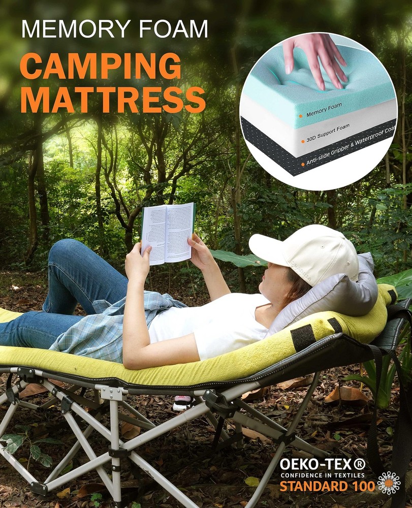 3 Inch Memory Foam Camping Mattress, Dual Layer Thick Sleeping Camp Pad for C...