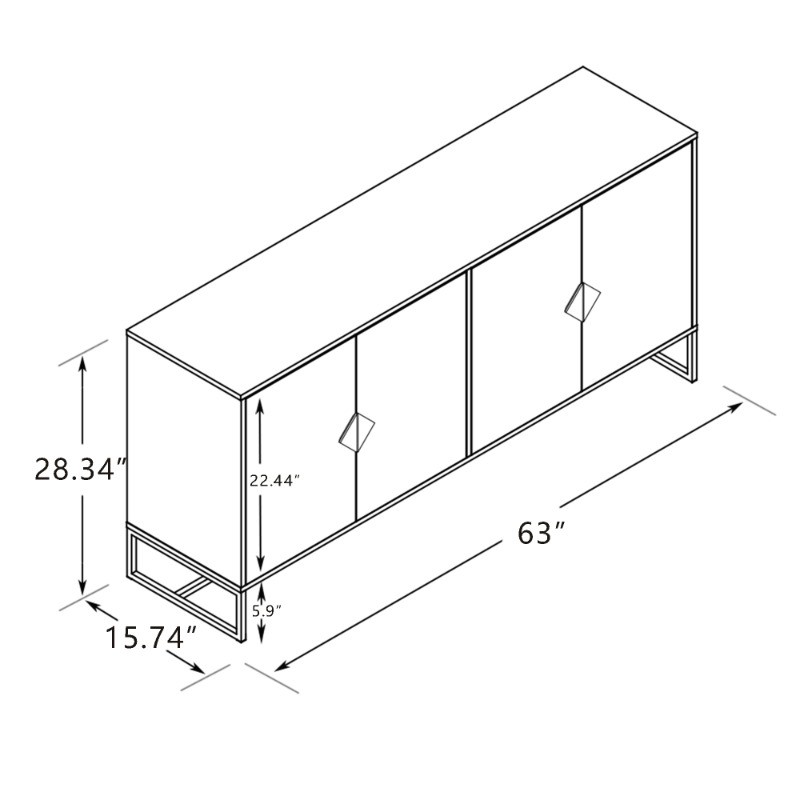 Solid wood special square handle design with 4 doors and double storage sideboar