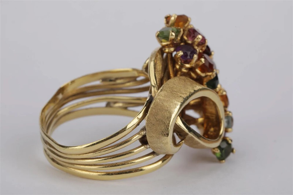 18k Solid Gold Ring With Multi Gemstones Size 6 10.3 g