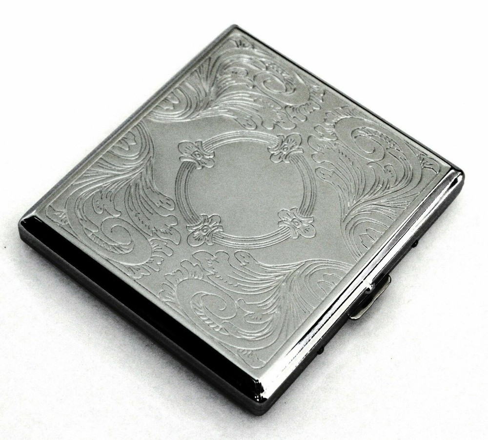 Victorian Style Cigarette Metal Case Double Sided King Etched Pattern USA