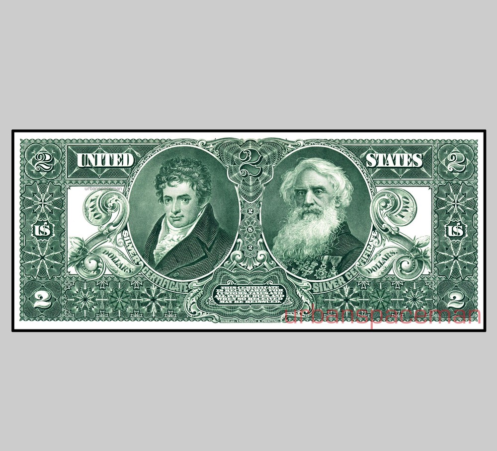 BEP Proof Print - $2 Educational Series 1896 Silver Cert (back)
