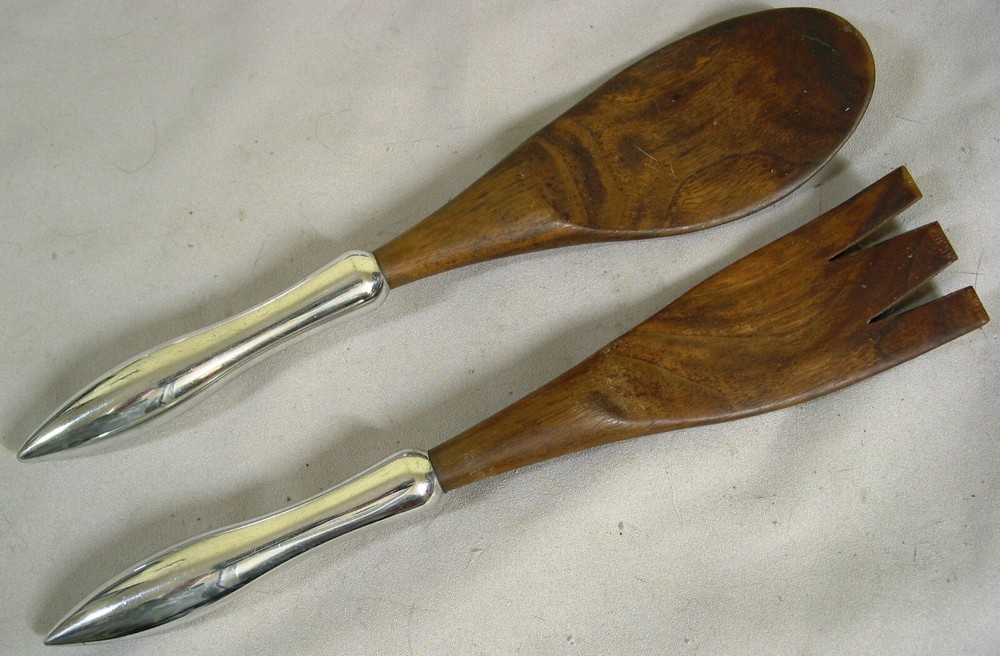 Silver and Black Walnut 12" Salad Serving Set