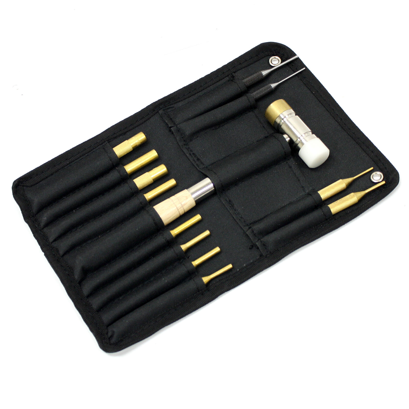 13pc Pin Punch Kit 10 Brass 2 Steel 1 Hammer Firearm Repair Gunsmith Drift Set