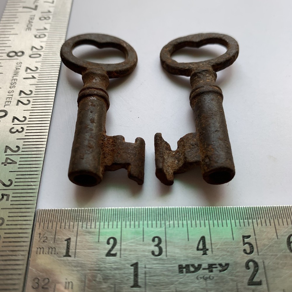Iron padlock lock Ornate rustic key Rare shape, pair old or antique