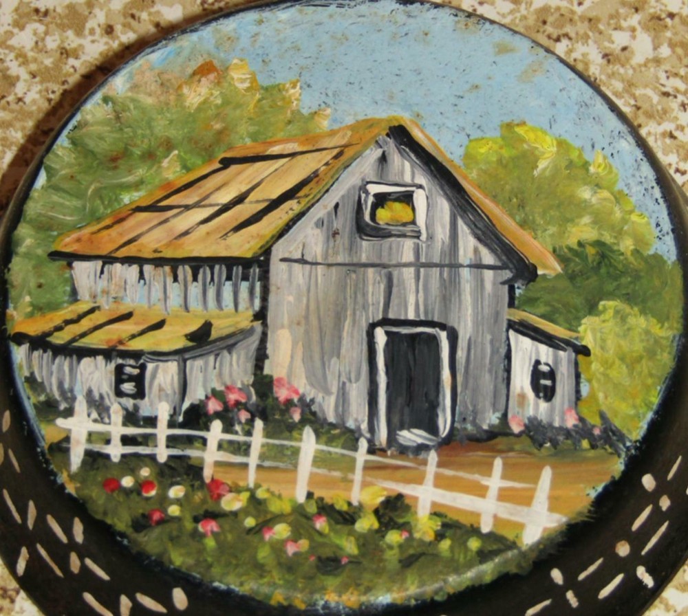 Black Pan Painted with Barn