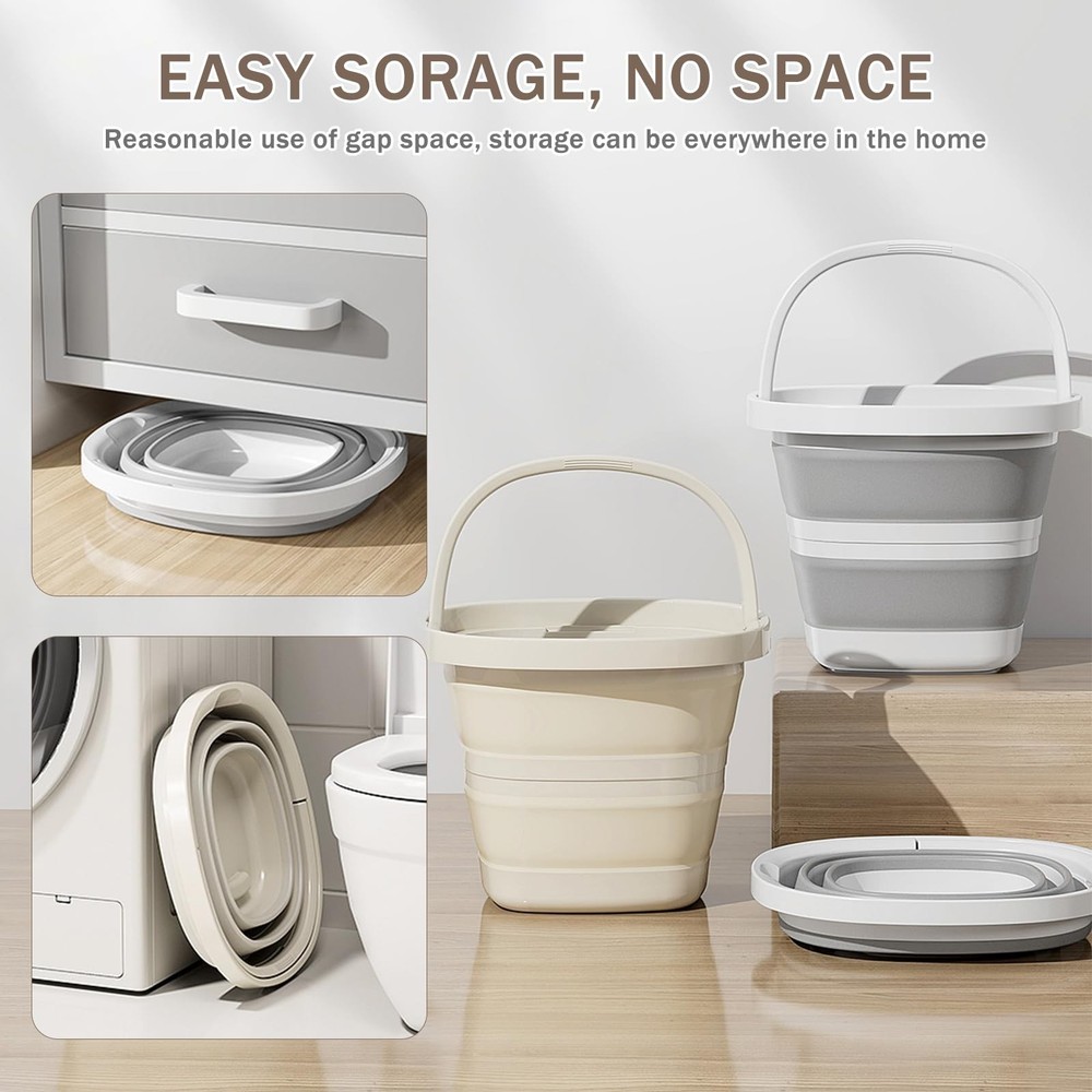 2-Pack Collapsible Buckets (2.6 Gallon/10L) - Foldable Rectangular Design wit...