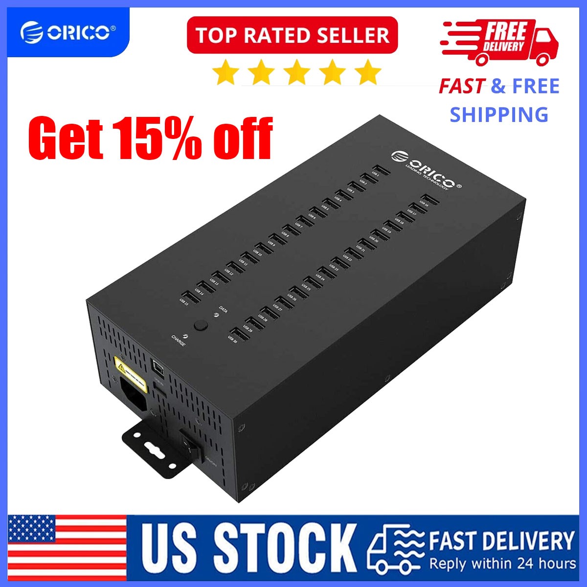 ORICO Industrial Data HUB USB2.0 Splitter Full Metal 300W Powered Hub 30/20Ports