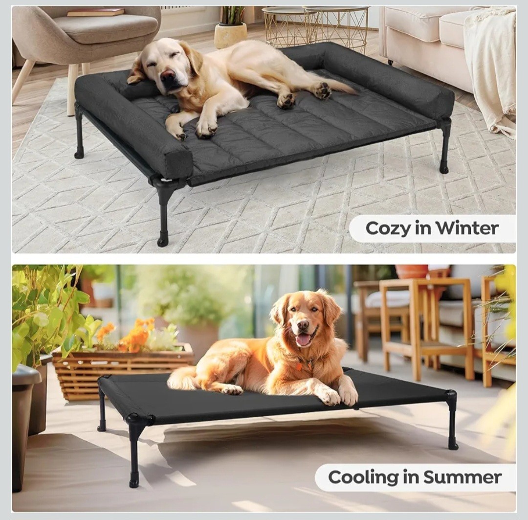 Veehoo Cooling Elevated Dog Bed Add Removable Waterproof Bolster Cushion Mat,...