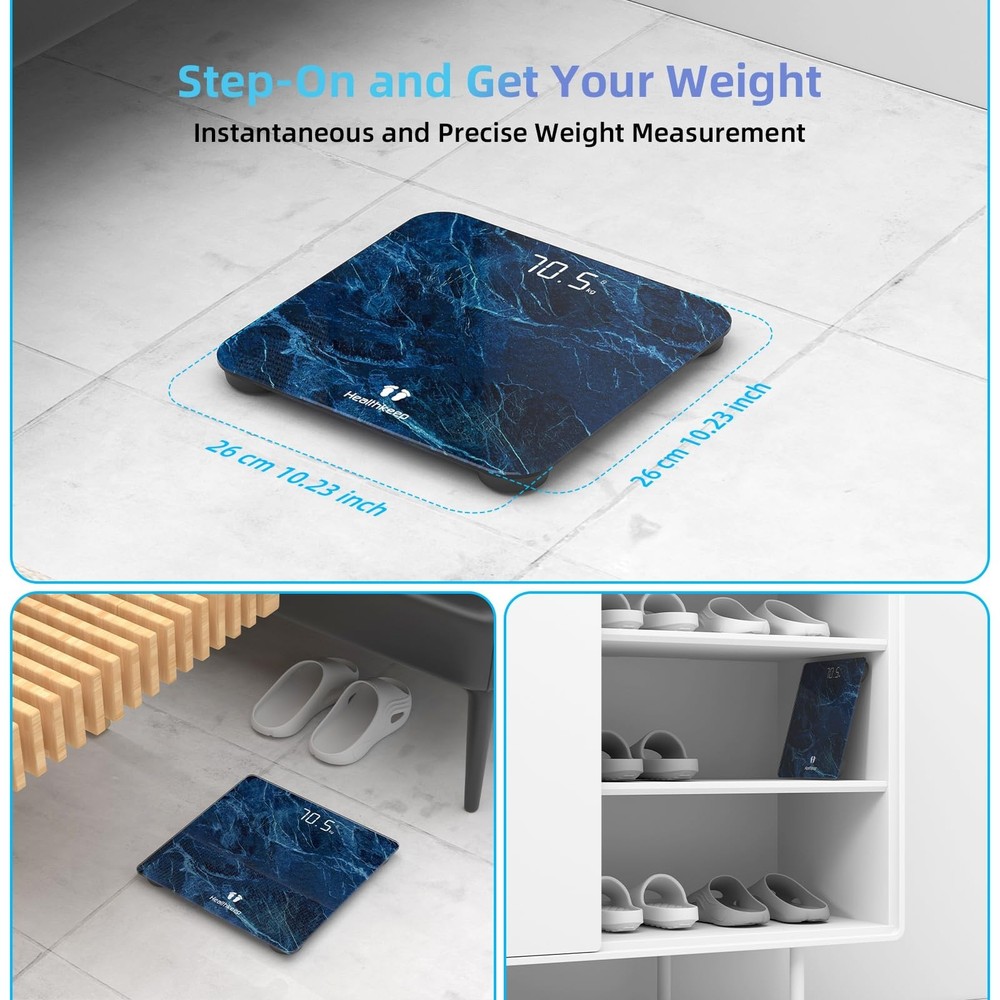 Healthkeep High Precision Digital Bathroom Scale with Step-On Technology LED ...