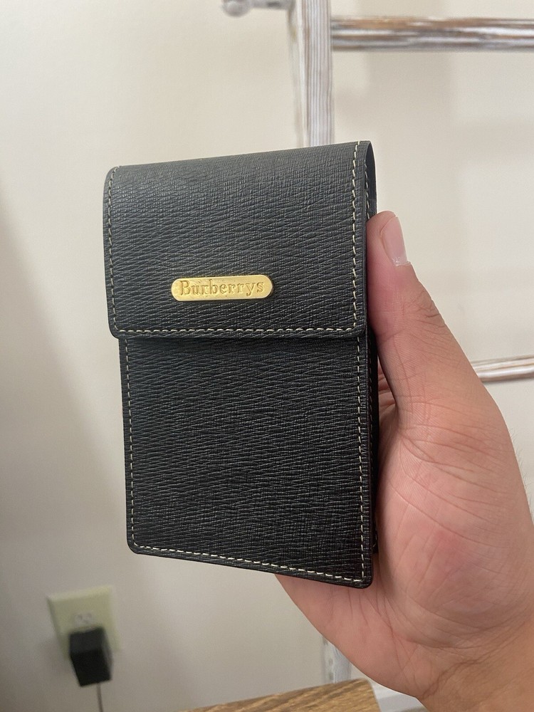 Burberrys Black Leather Cigarette Case Multi Accessory Pouch Nova Check Interior