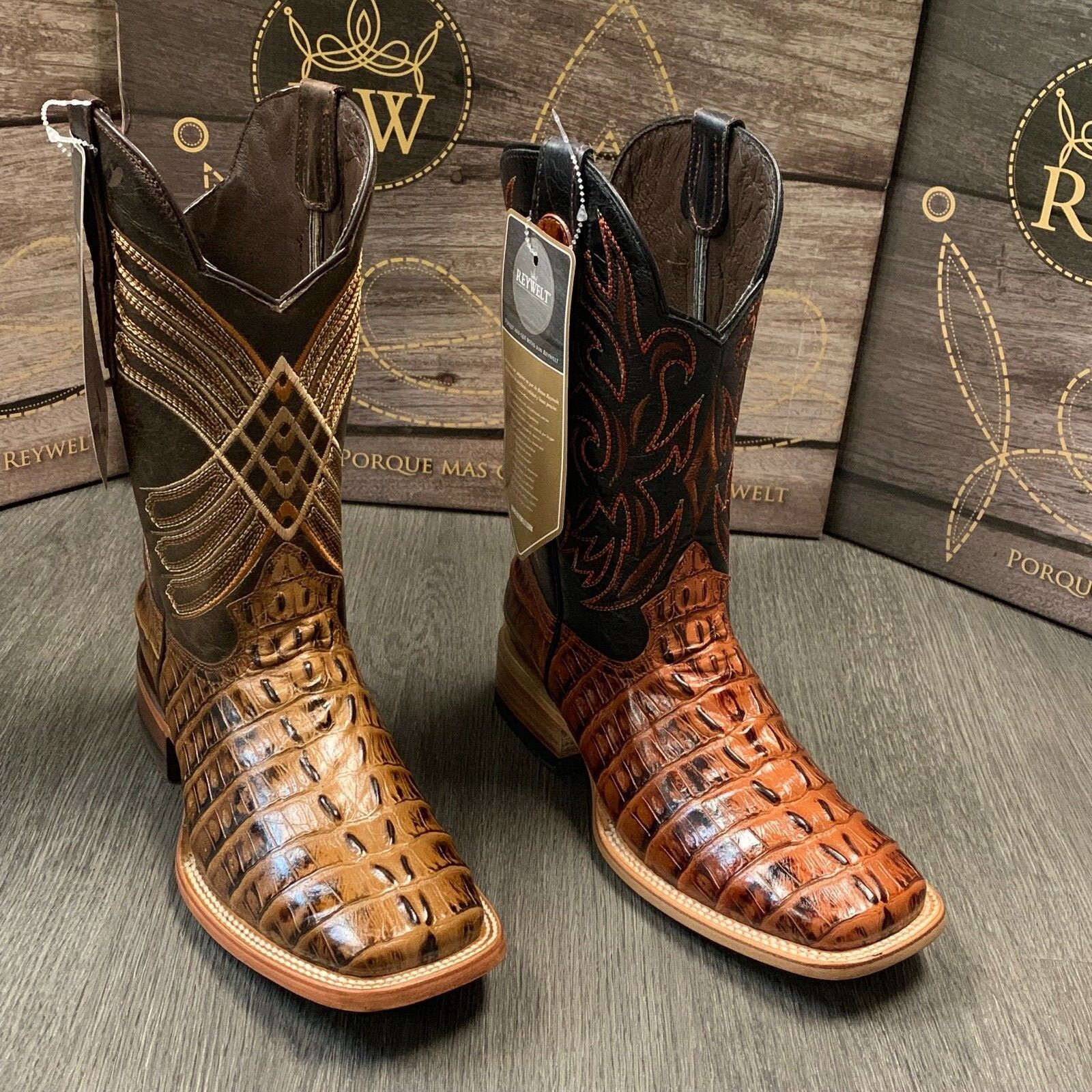 MEN'S RODEO COWBOY ALLIGATOR TAIL PRINT WESTERN SQUARE TOE BOOTS MEXICO PRODUCT