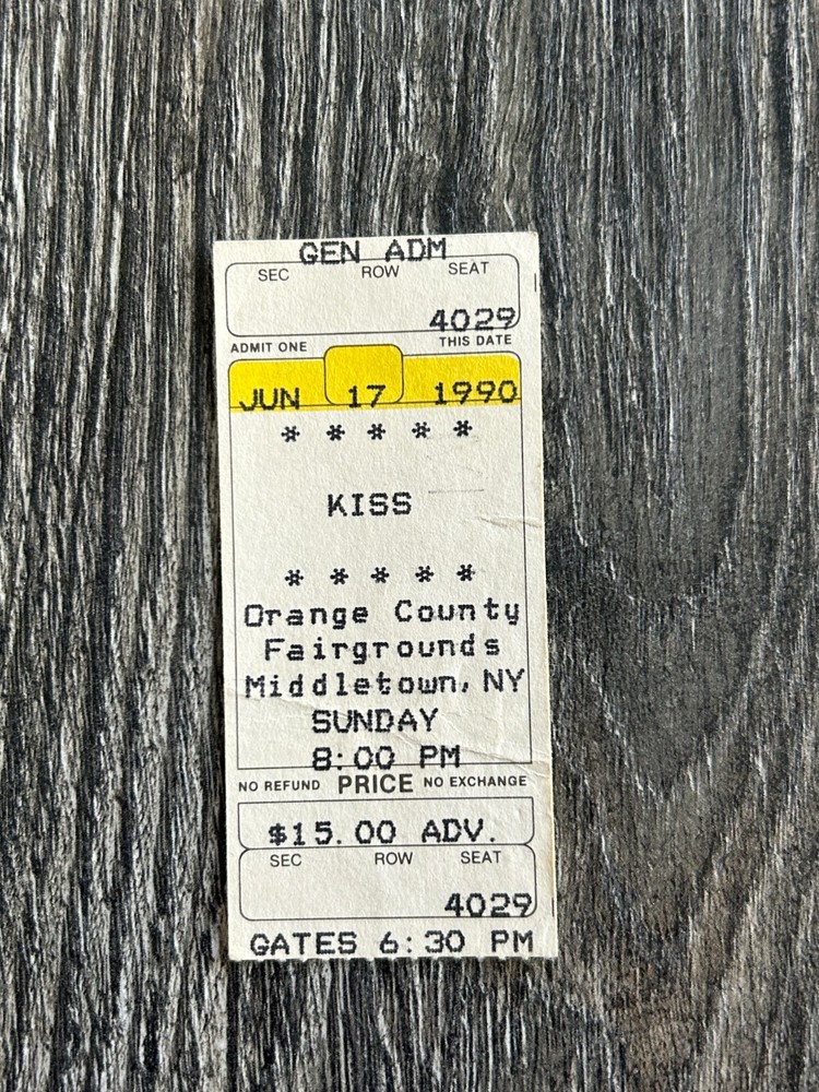 KISS TICKET STUB Middletown NY 1990 Hot In The Shade Concert Tour Vintage Kiss A